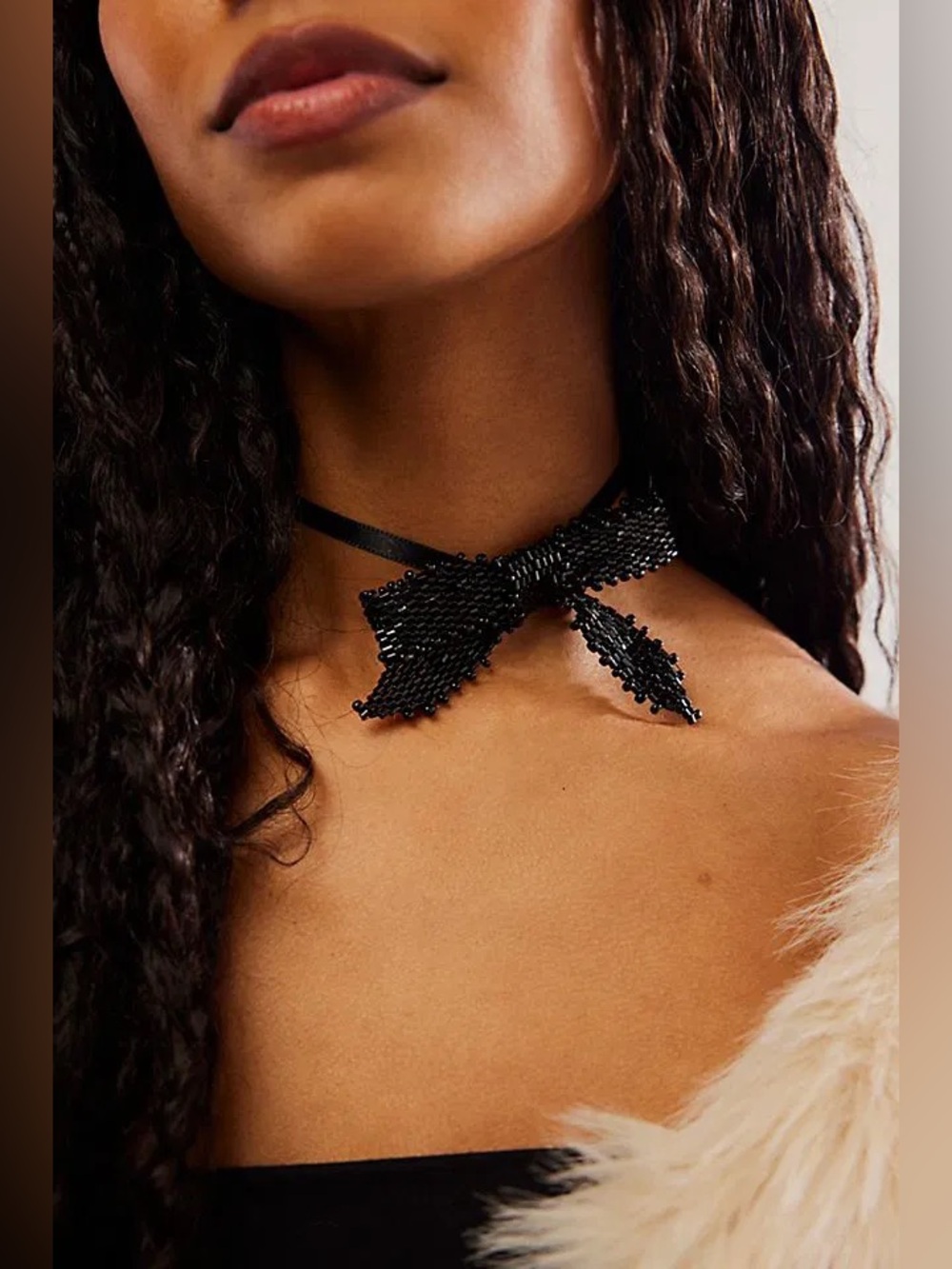 Free People Backstage Pass Choker: Black Beaded Bow Choker Necklace